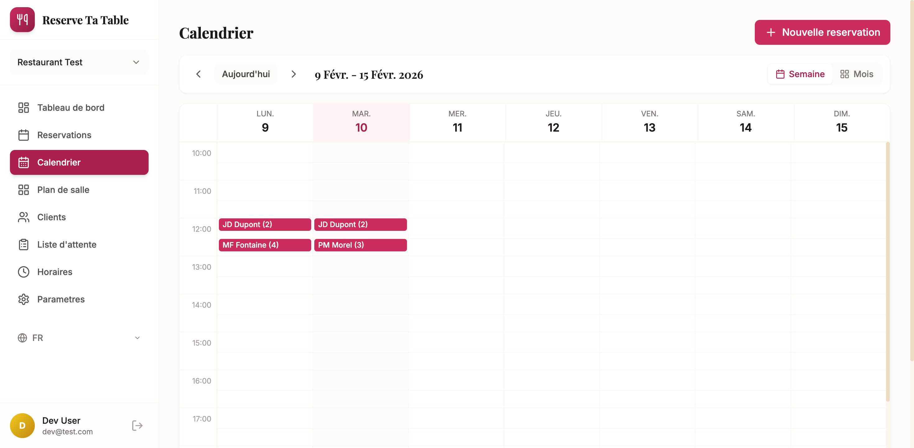 Calendrier dynamique
